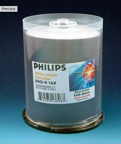 Philips White Inkjet DVD-R (100 Pack) | Sleeve City