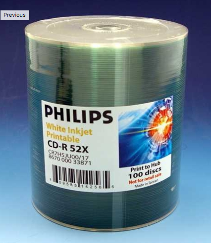 White 52x CD-R Inkjet Printable (100 Pack) | Sleeve City